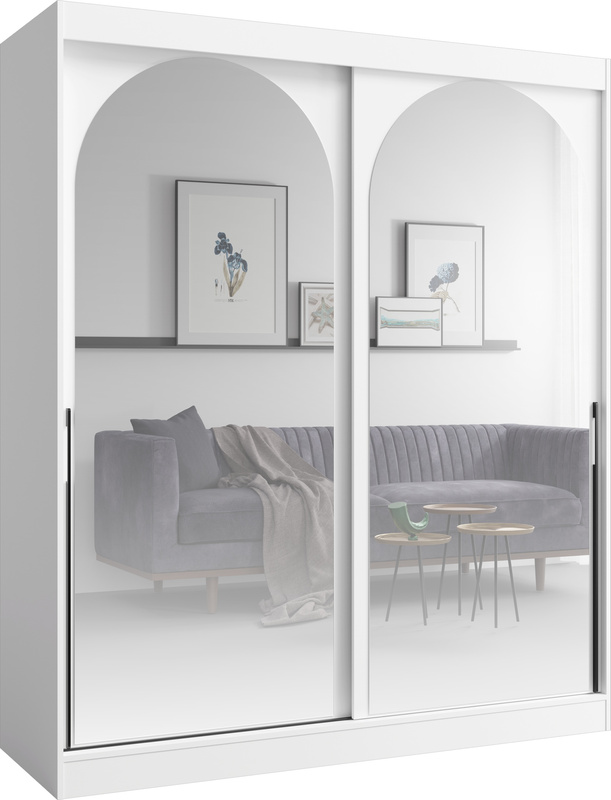 Pojemna biała szafa przesuwna 180cm do sypialni z lustrami MORIN