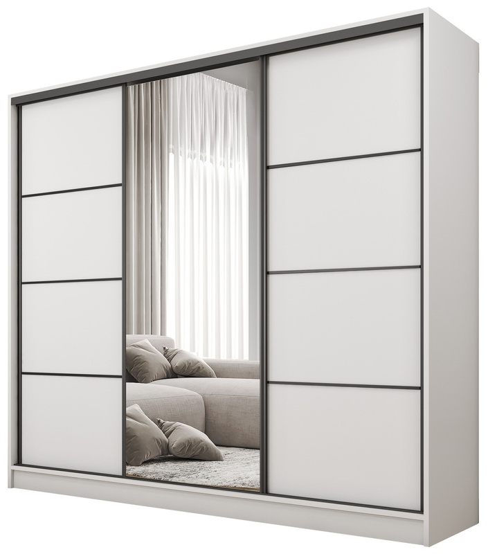 Szafa przesuwna z lustrem do sypialni 200 cm BEST biała