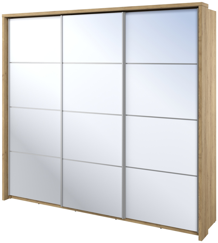 Duża trzydrzwiowa szafa przesuwna z lustrem i drążkami ARTI