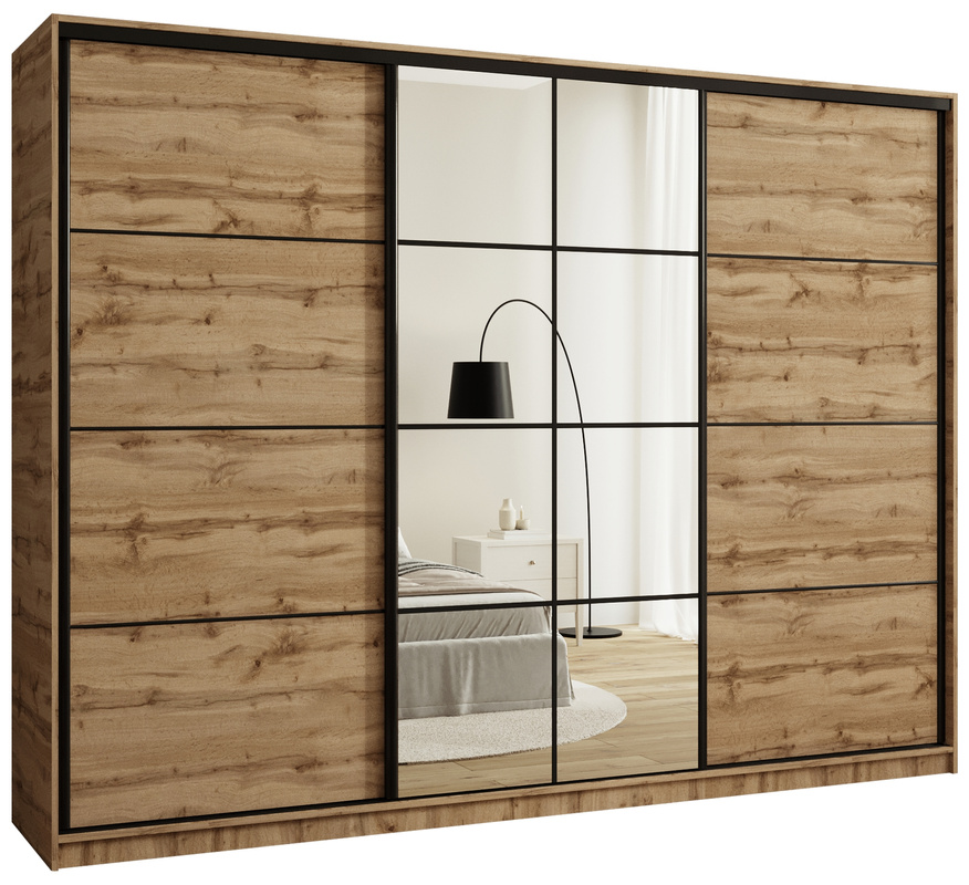 Pojemna szafa przesuwna 280 cm z lustrem i drążkami EDGE