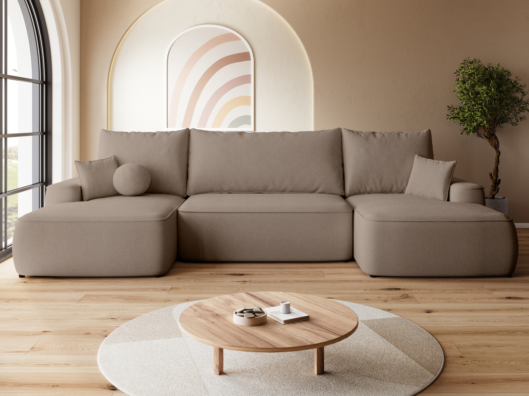 Brązowy narożnik do salonu z funkcją spania CARMELLO U