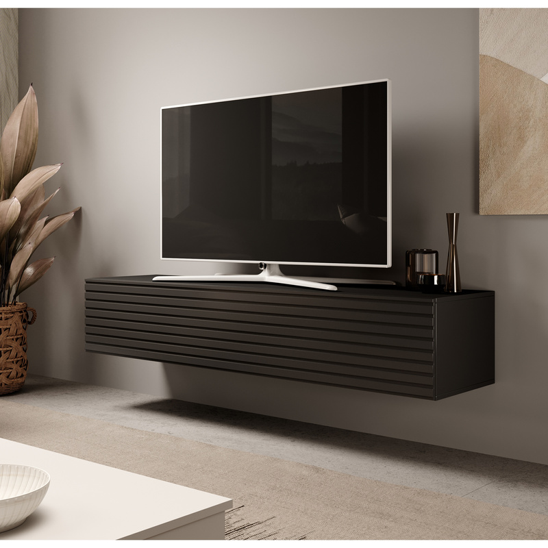 Szafka rtv 160 cm wisząca z lamelami VAREO czarna do salonu