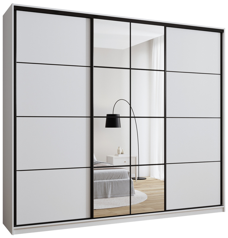 Pojemna biała szafa przesuwna 280 cm z półkami EDGE MAX