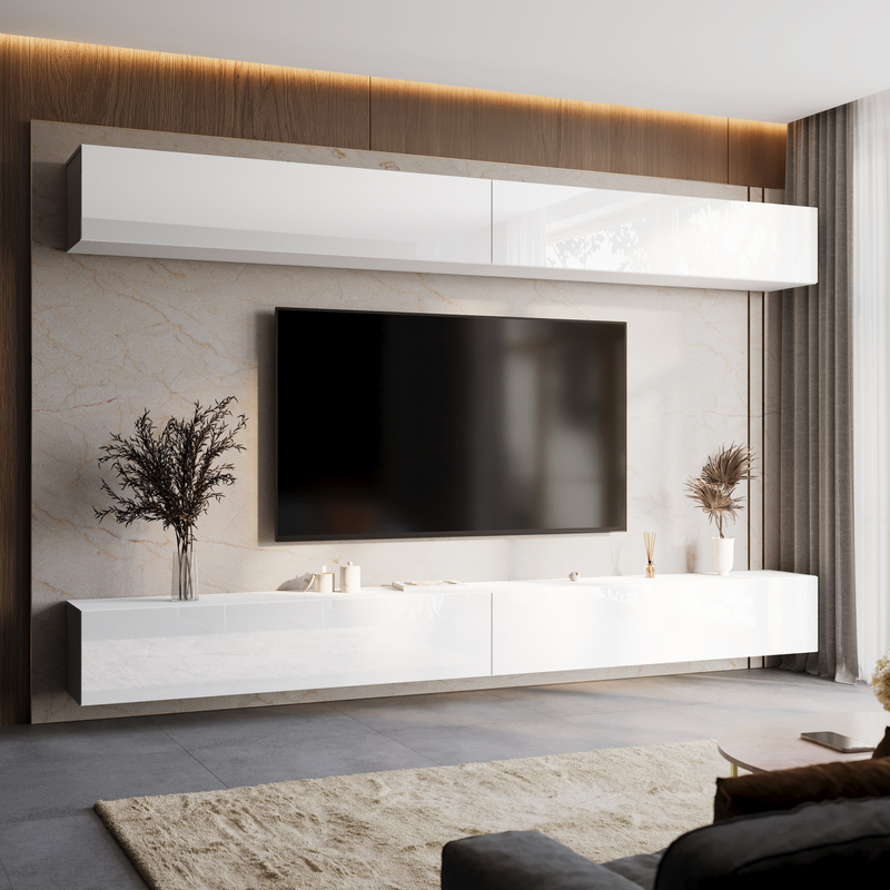 Biała meblościanka do salonu 350 cm PREMIUM