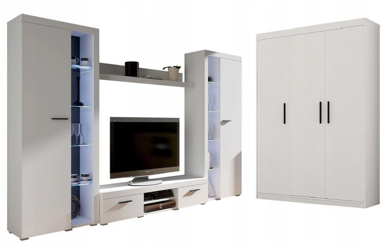 Meblościanka z szafą Biały mat SAMBA BIG