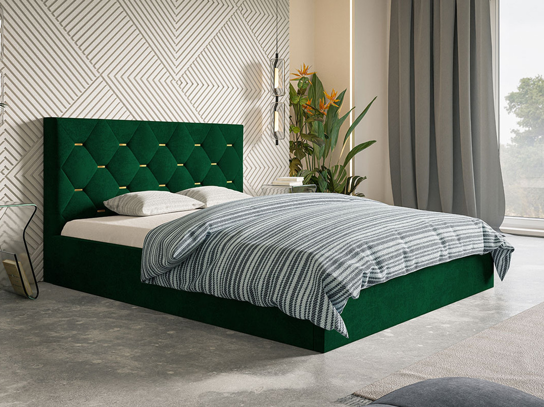 Tapicerowane łóżko dwusobowe z pojemnikiem 180x200 cm DRALE