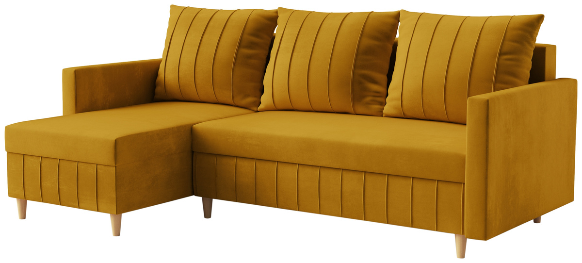 Musztardowy narożnik z funkcją spania do salonu FOCUS