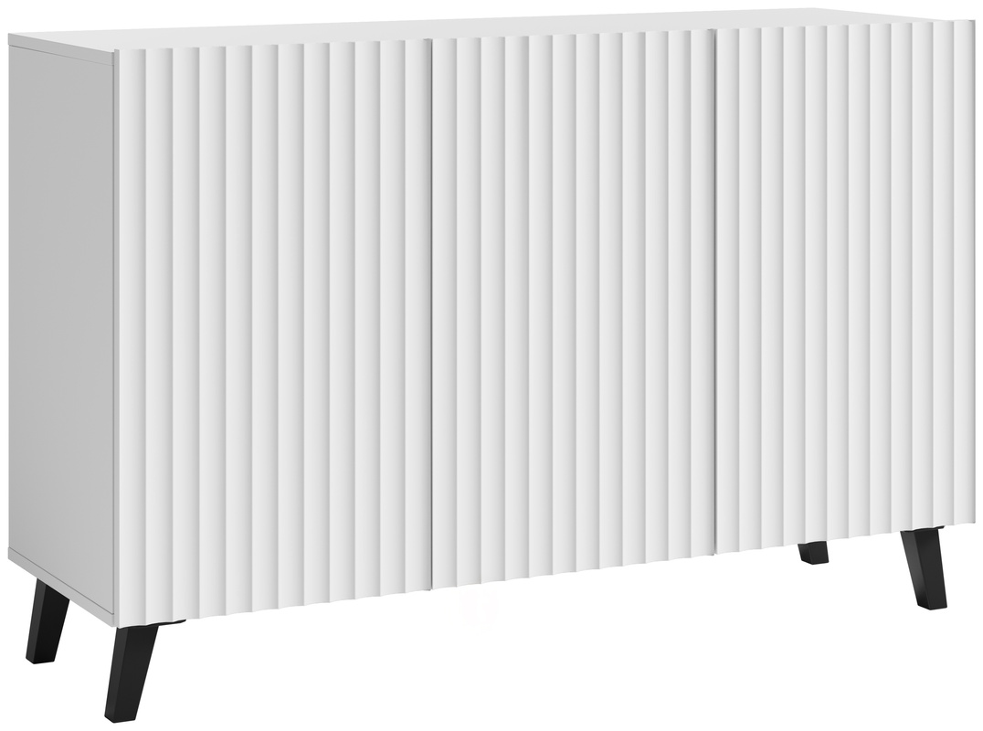Biała komoda do salonu z ryflowanymi frontami 120 cm PUNES cichy domyk