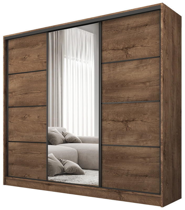 Nowoczesna szafa przesuwna z lustrem 200 cm BEST dąb lefkas