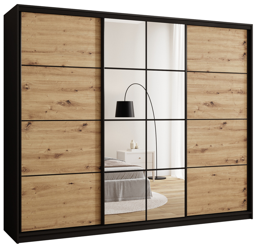 Loftowa szafa przesuwna 250 cm z lustrem i półkami EDGE