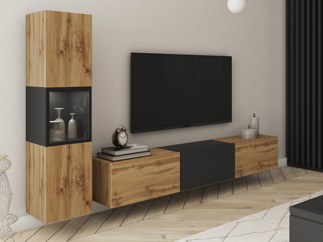 Meblościanka do salonu wotan czarny grafit BRAVIN