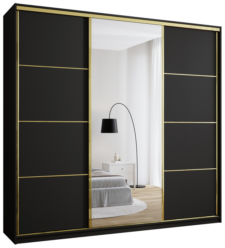 Czarna szafa przesuwna z lustrem 250 cm GOLD NEW MAX