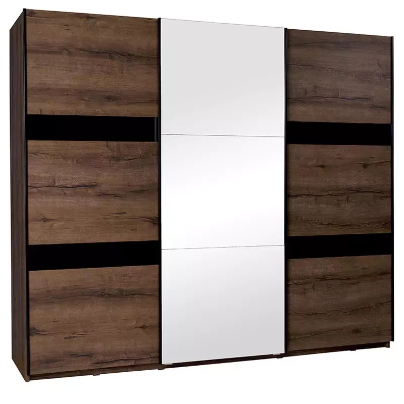 Szafa przesuwna 250 cm z lustrem dąb monastery/czarny połysk DENIS