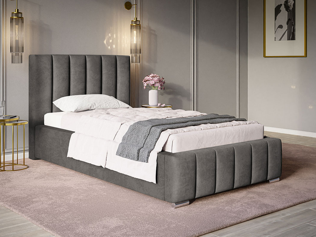 Szare łóżko 90x200 cm z pojemnikiem CAND tapicerowane