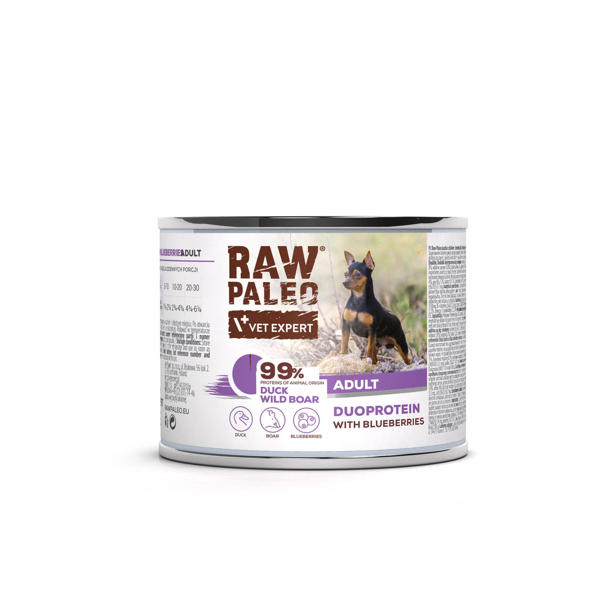 RAW PALEO DUCK&BOAR ADULT CAN - mokra karma dla psów dorosłych duoproteina kaczka z dzikiem