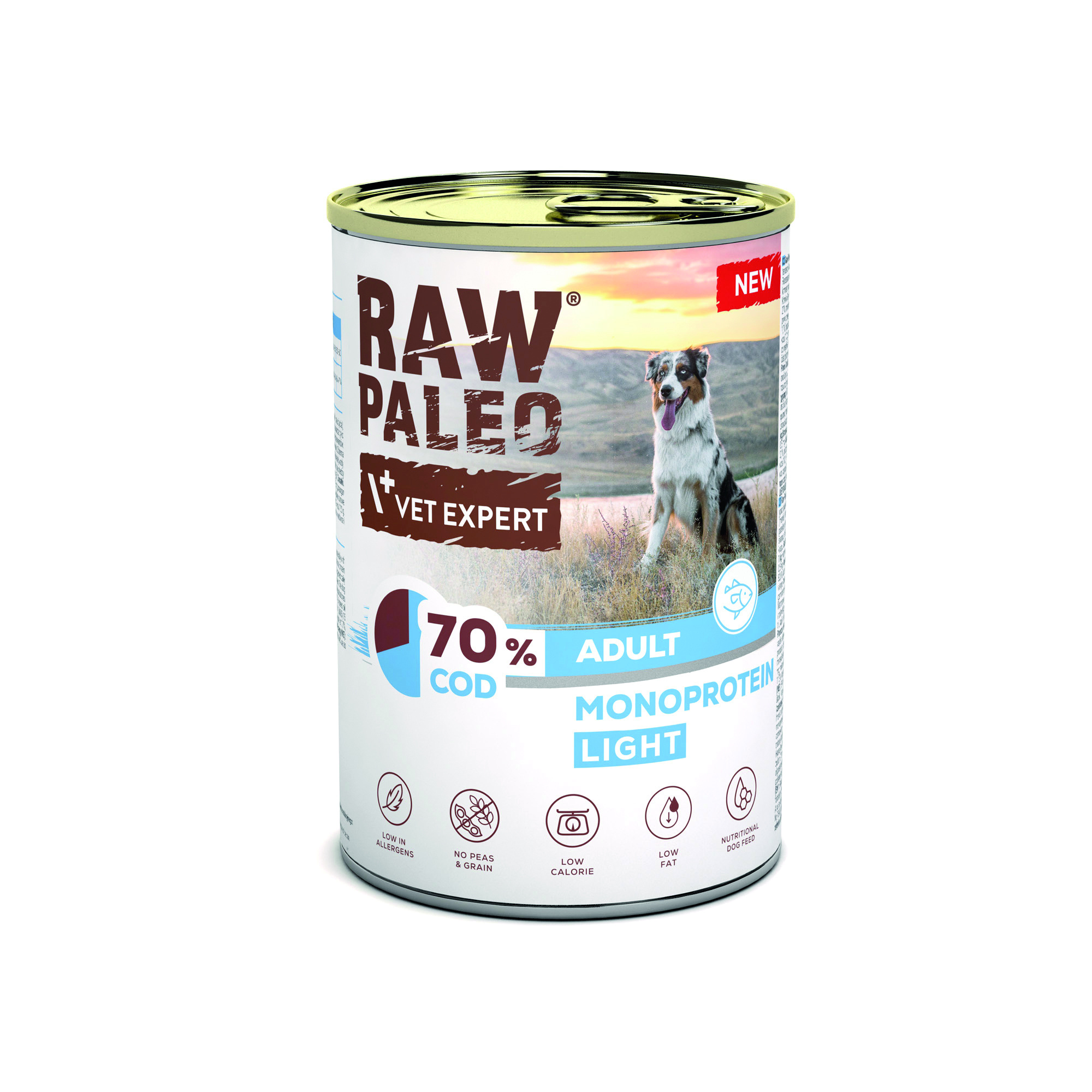 RAW PALEO COD LIGHT MONOPROTEIN ADULT DOG 400g - mokra karma dla psów z tendencją do nadwagi monoproteina z dorszem