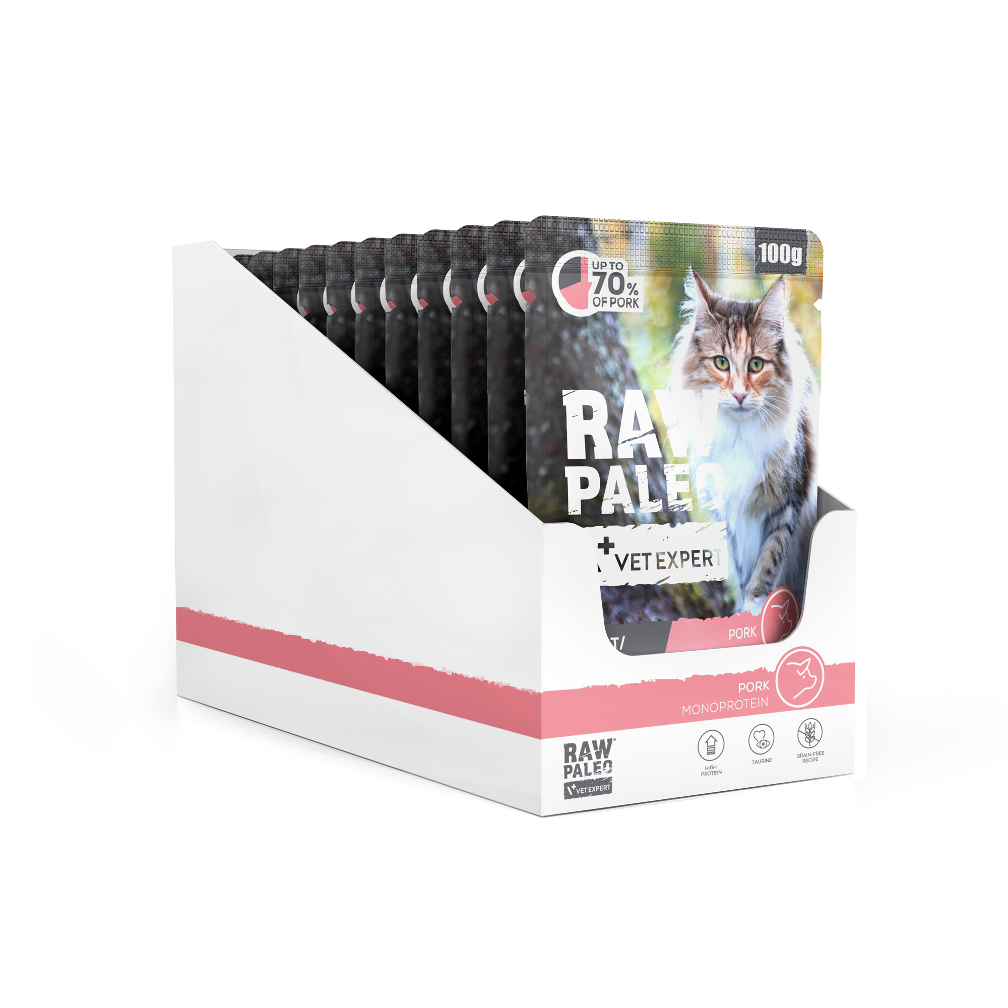 RAW PALEO ADULT/STERILISED CAT PORK 12x100g - mokra karma dla kotów dorosłych i sterylizowanych - wieprzowina