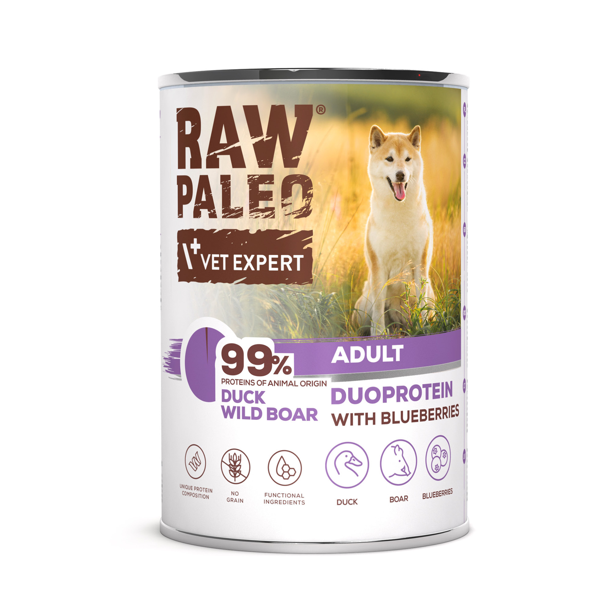 RAW PALEO DUCK&BOAR ADULT CAN - mokra karma dla psów dorosłych duoproteina kaczka z dzikiem