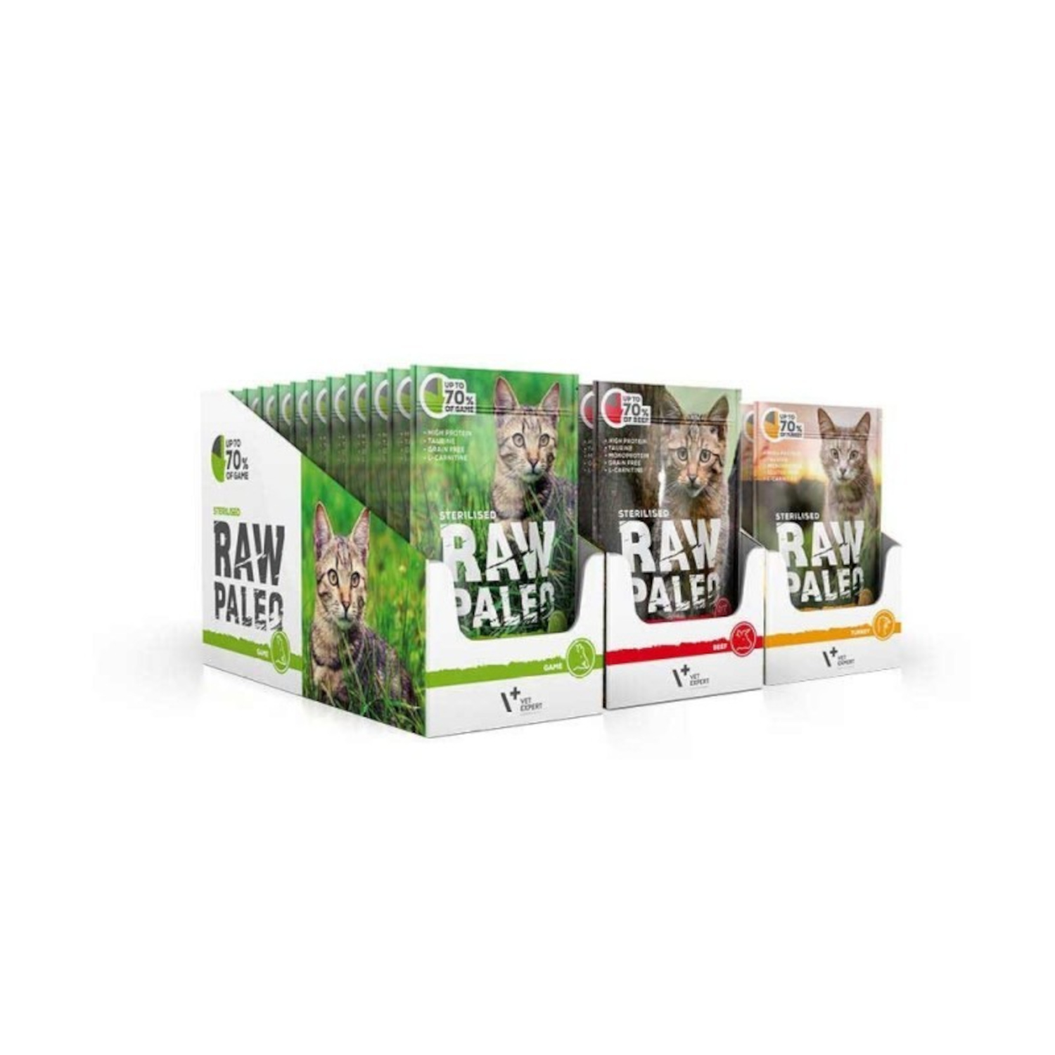 RAW PALEO STERILISED 36x100g - mokra karma dla kotów sterylizowanych - mix smaków
