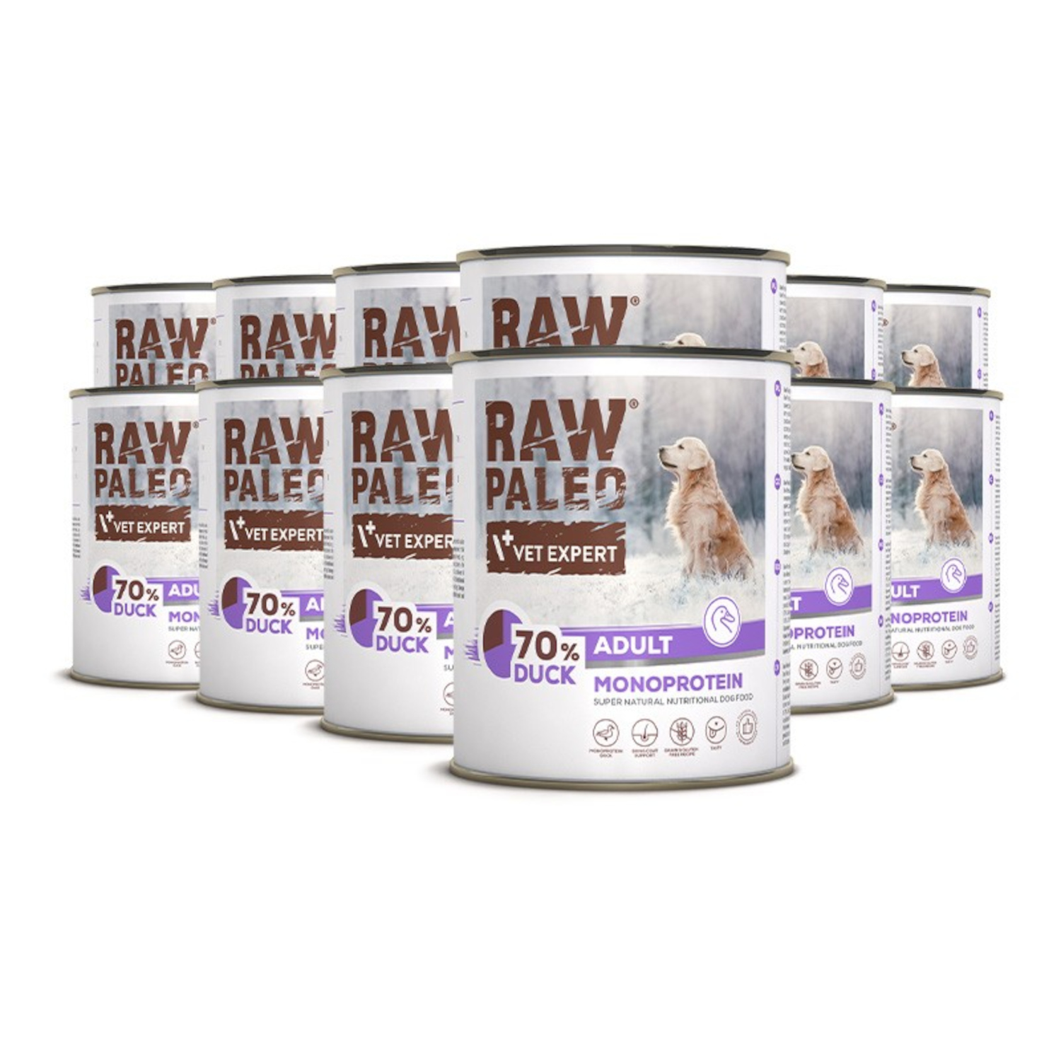 RAW PALEO ADULT DOG DUCK 12x800g - mokra karma dla psów dorosłych monoproteina z kaczką