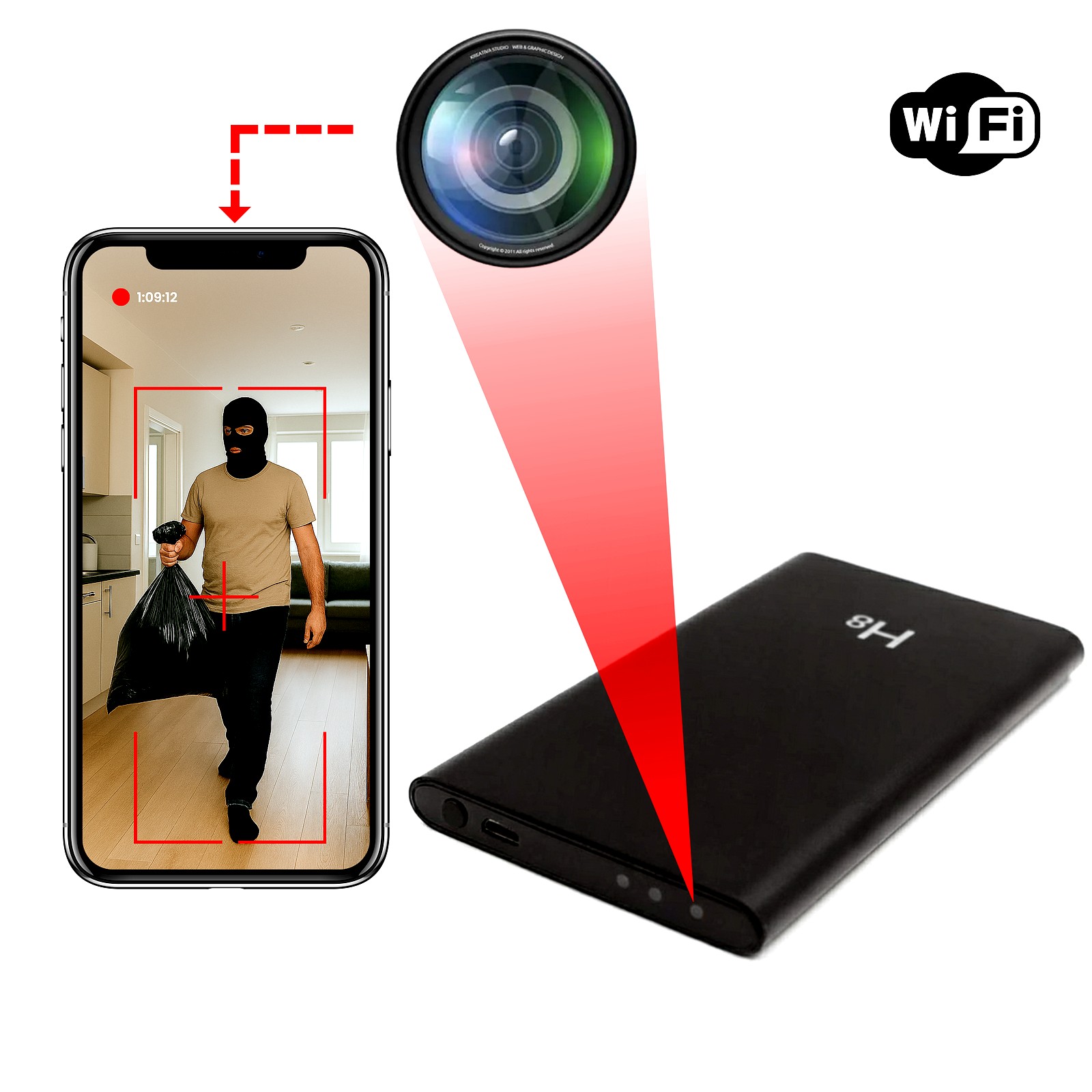 Ukryta kamera szpiegowska WiFi w powerbanku MKH8