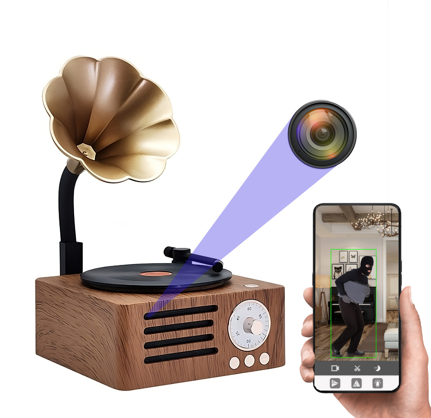 Ukryta kamera WiFI w głośniku gramofon MKLS68