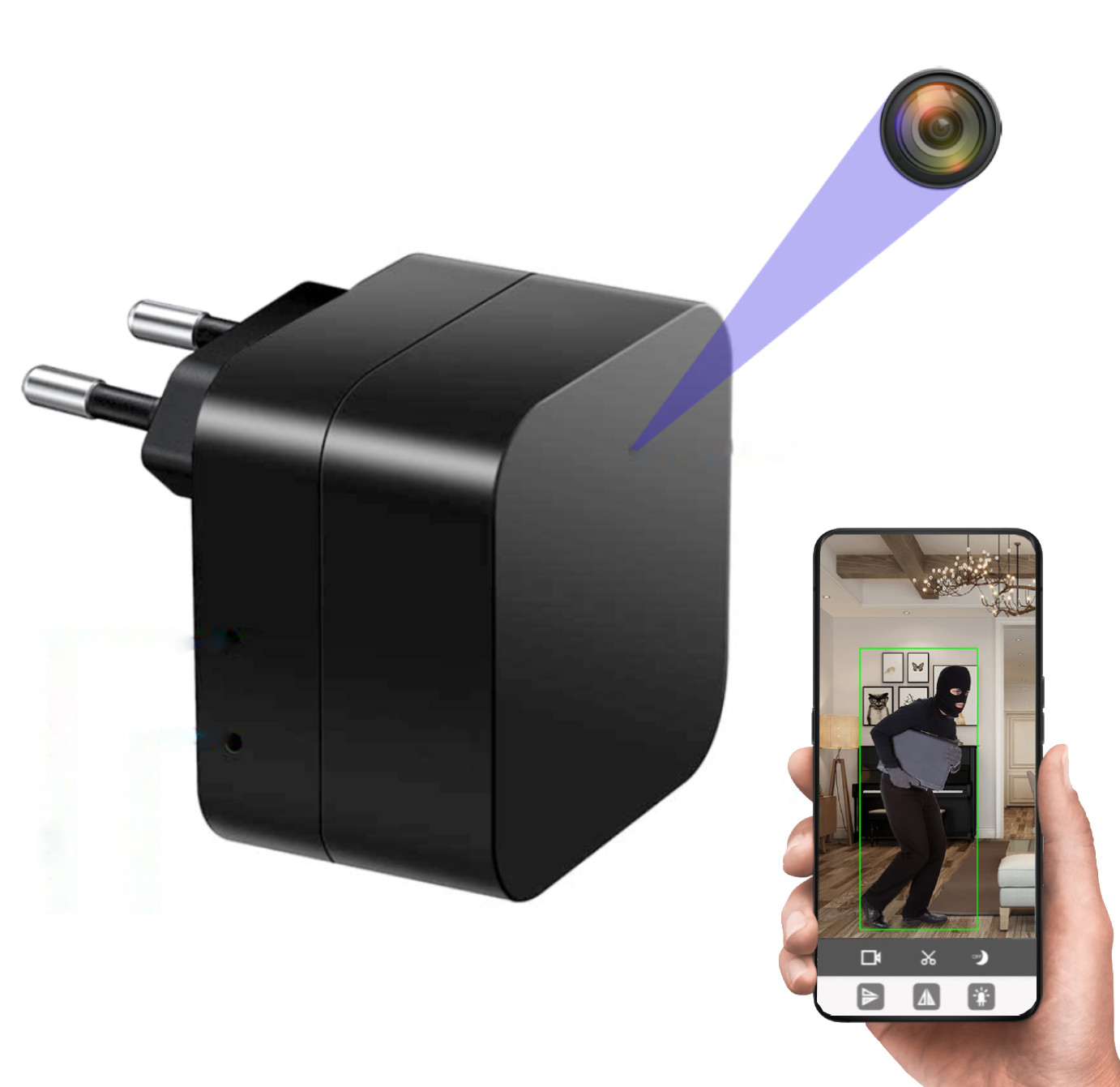 Ukryta kamera WiFI w zasilaczu ładowarce MKA8