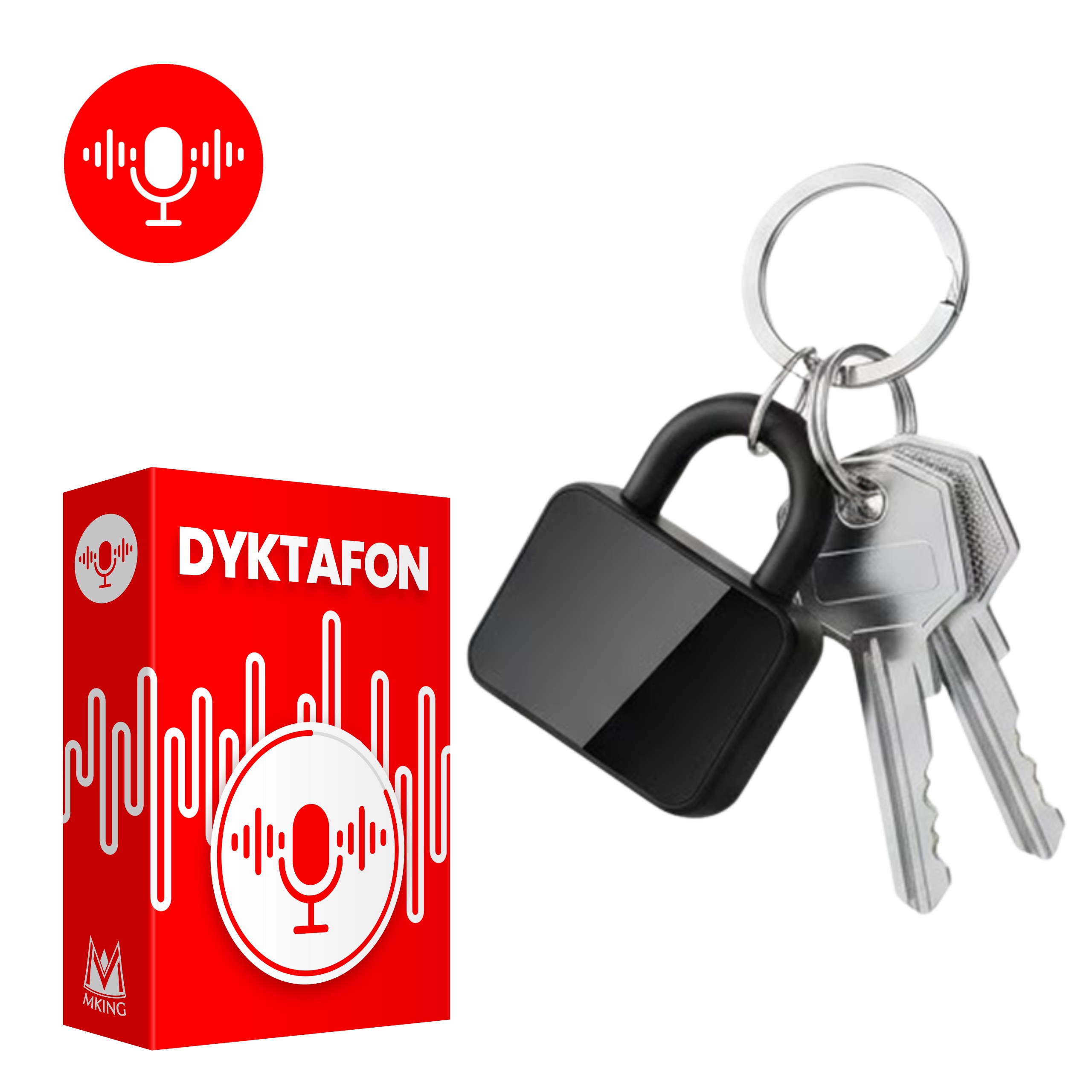 Ukryty dyktafon w breloku kłódce 24 godziny aktywacja głosem 8GB - MK-Q11