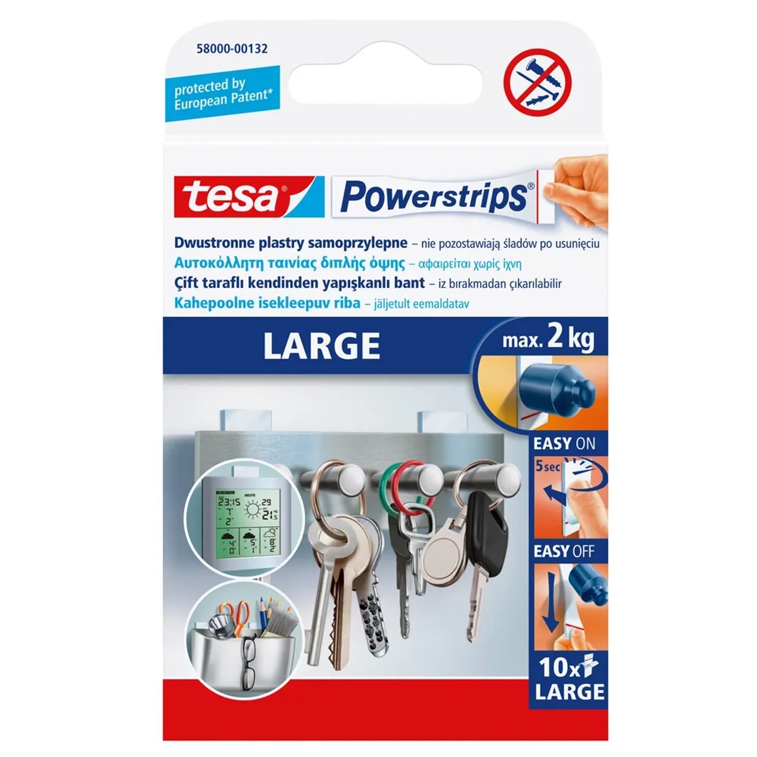 Tesa Plastry mocujące Power Strips duże 10 sztuk