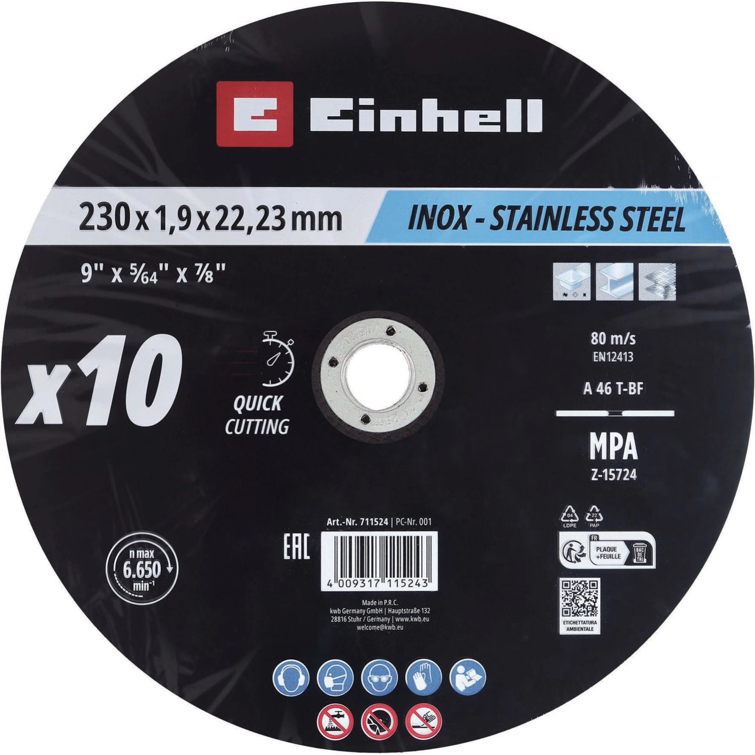 Einhell Zestaw tarcz do metalu 230 x 2,0 mm - 10 szt.