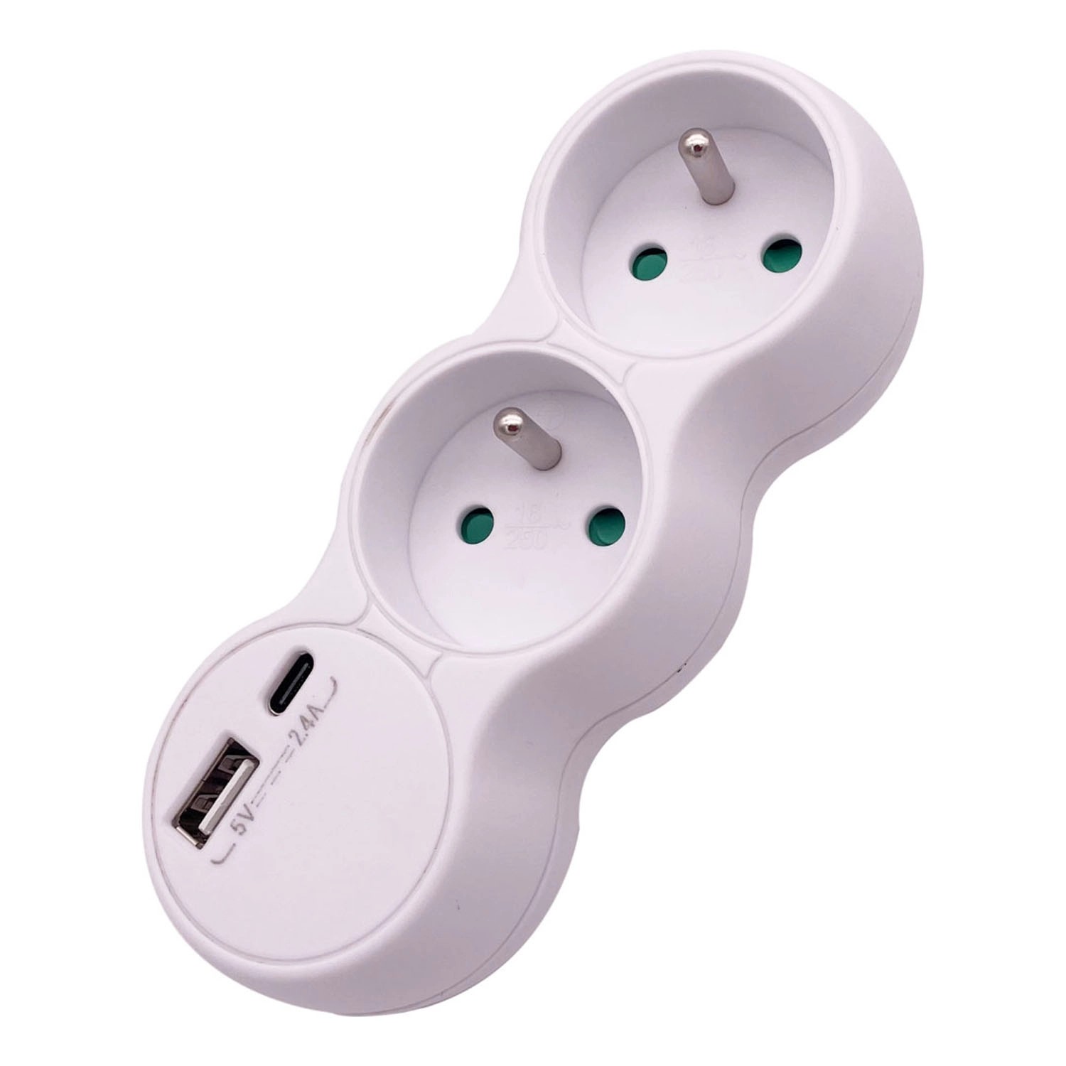 Rozgałęźnik 2 x 2P+Z USB A + C 2.4A BOOM biały