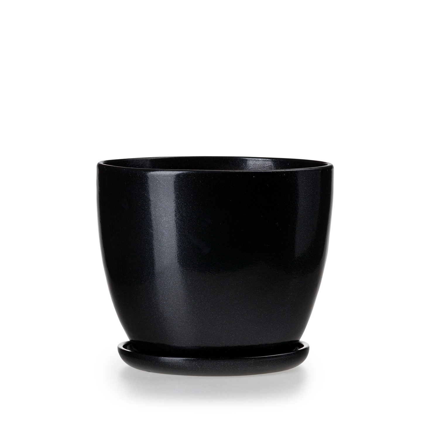 Doniczka z podstawką czarny połysk - 16 cm