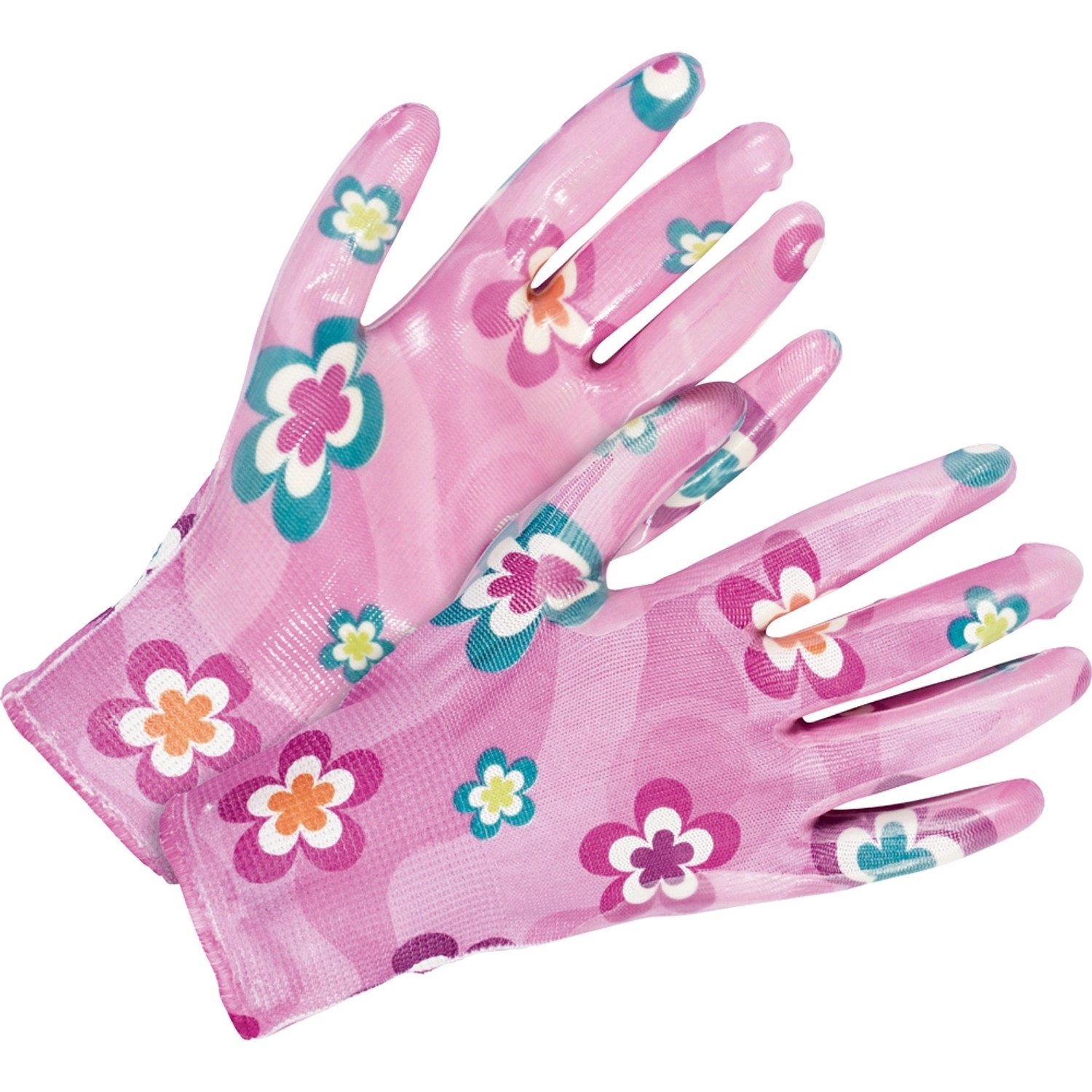 LUX-TOOLS Rękawice nitrylowe w kwiatki różowe rozm. 9