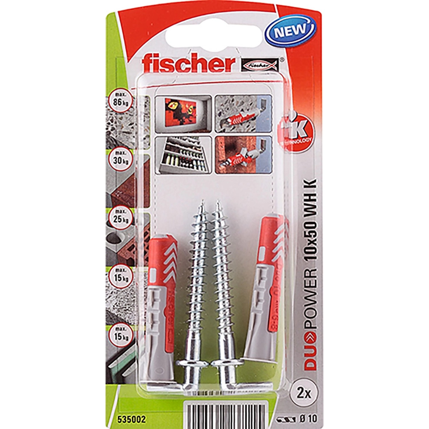 Fischer Kołek uniwersalny DP+hak 10x50 2szt