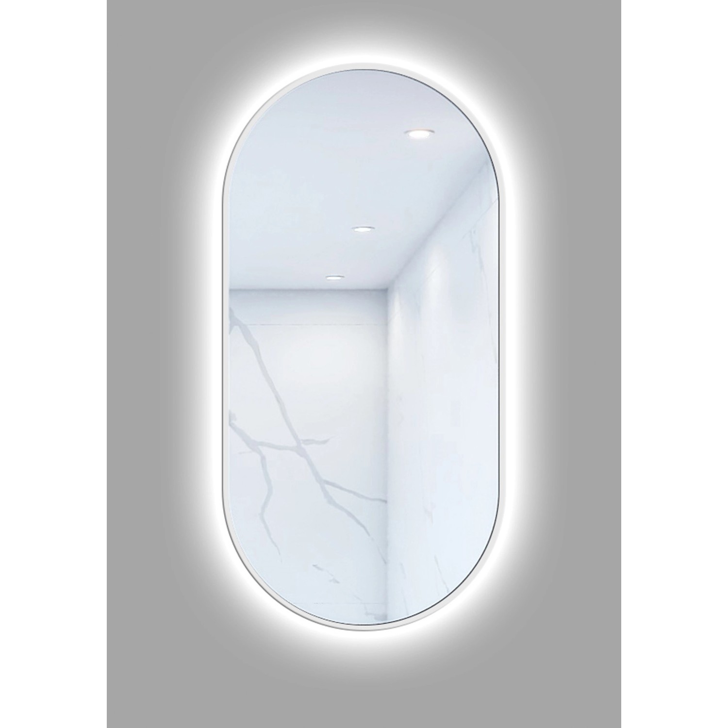 Lustro z LED Oval Line biała rama 100x50