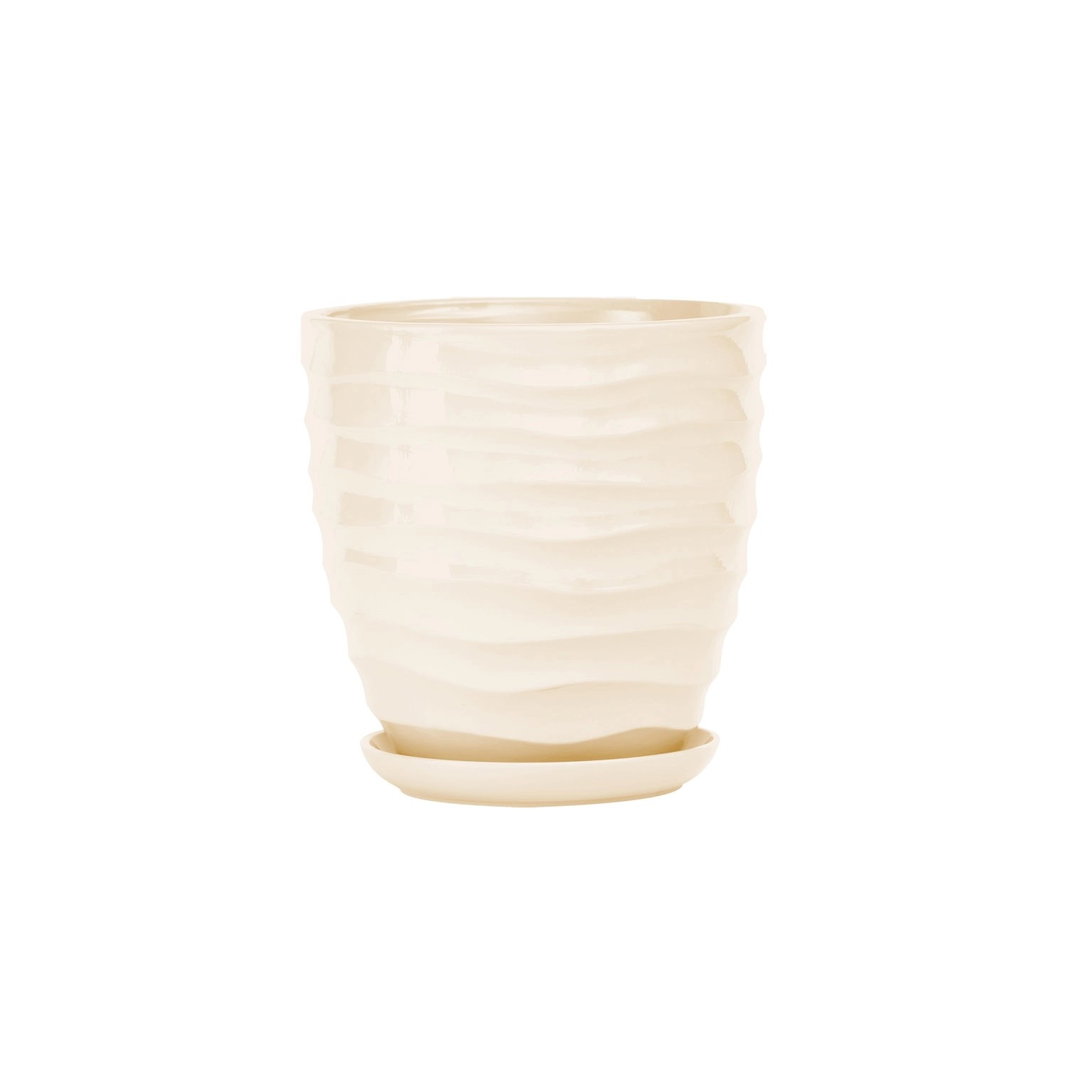 Doniczka z podstawką Duna kremowy połysk - 14 cm