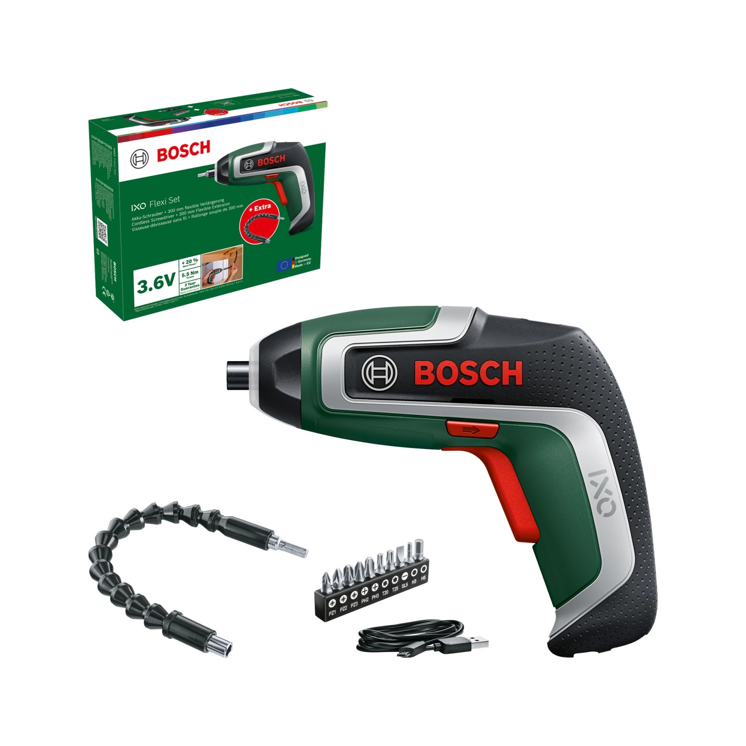 Bosch Wkrętak akumulatorowy IXO 7 Flexi 3,6V 2,0 Ah + akcesoria