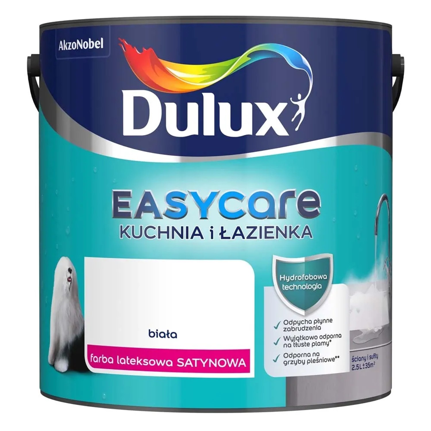 Farba Dulux EasyCare Kuchnia i Łazienka biała satynowa 2,5 l