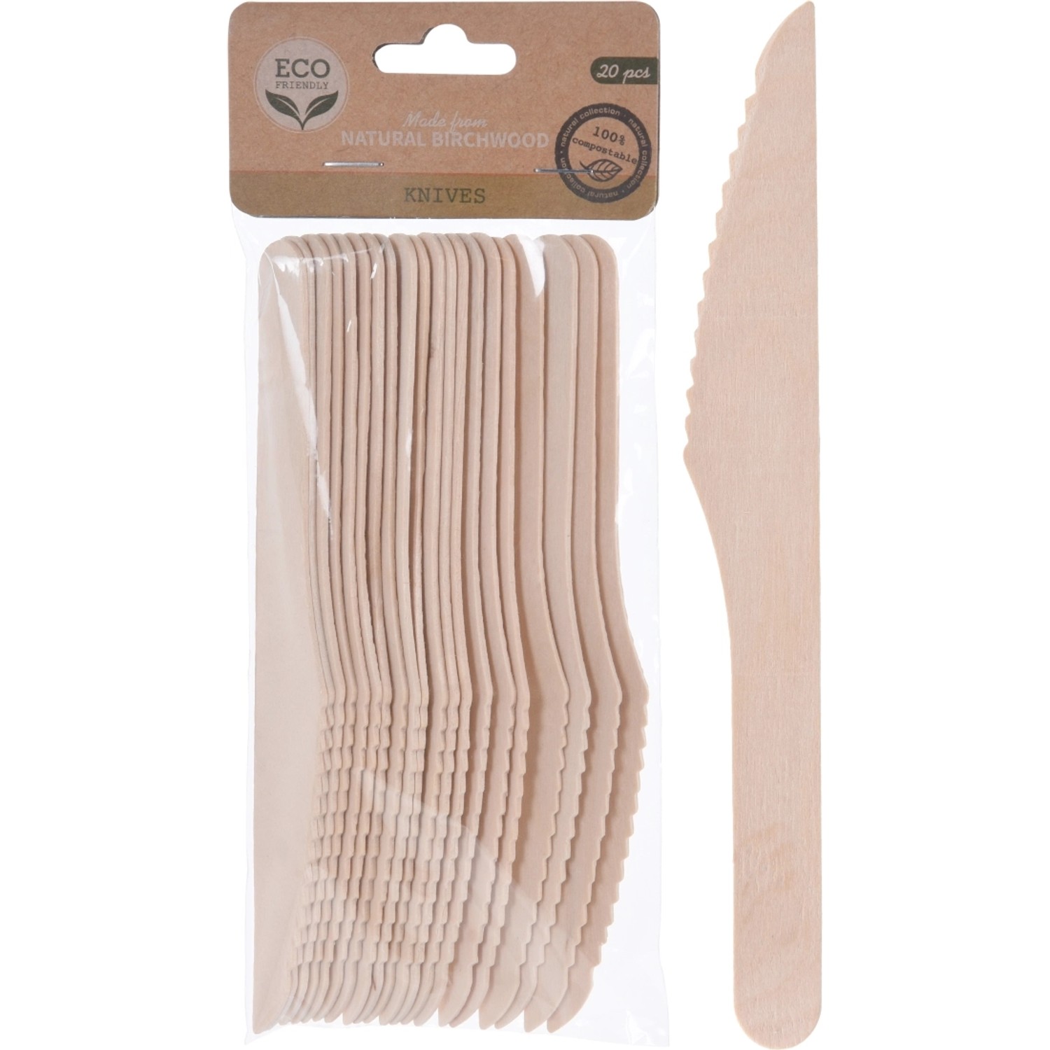 Nóż drewniany 16 cm - 20 sztuk