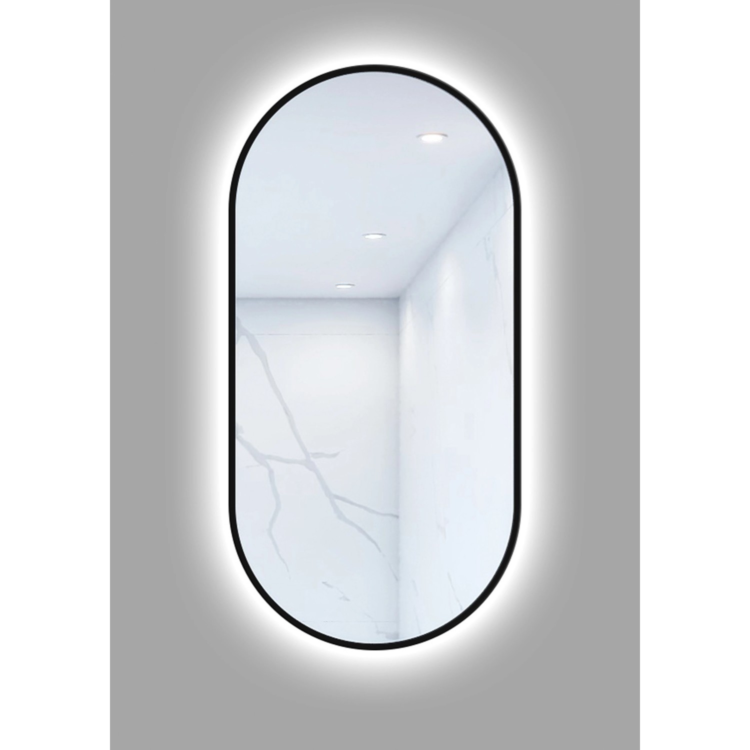 Lustro z LED Oval Line czarna rama 100x50