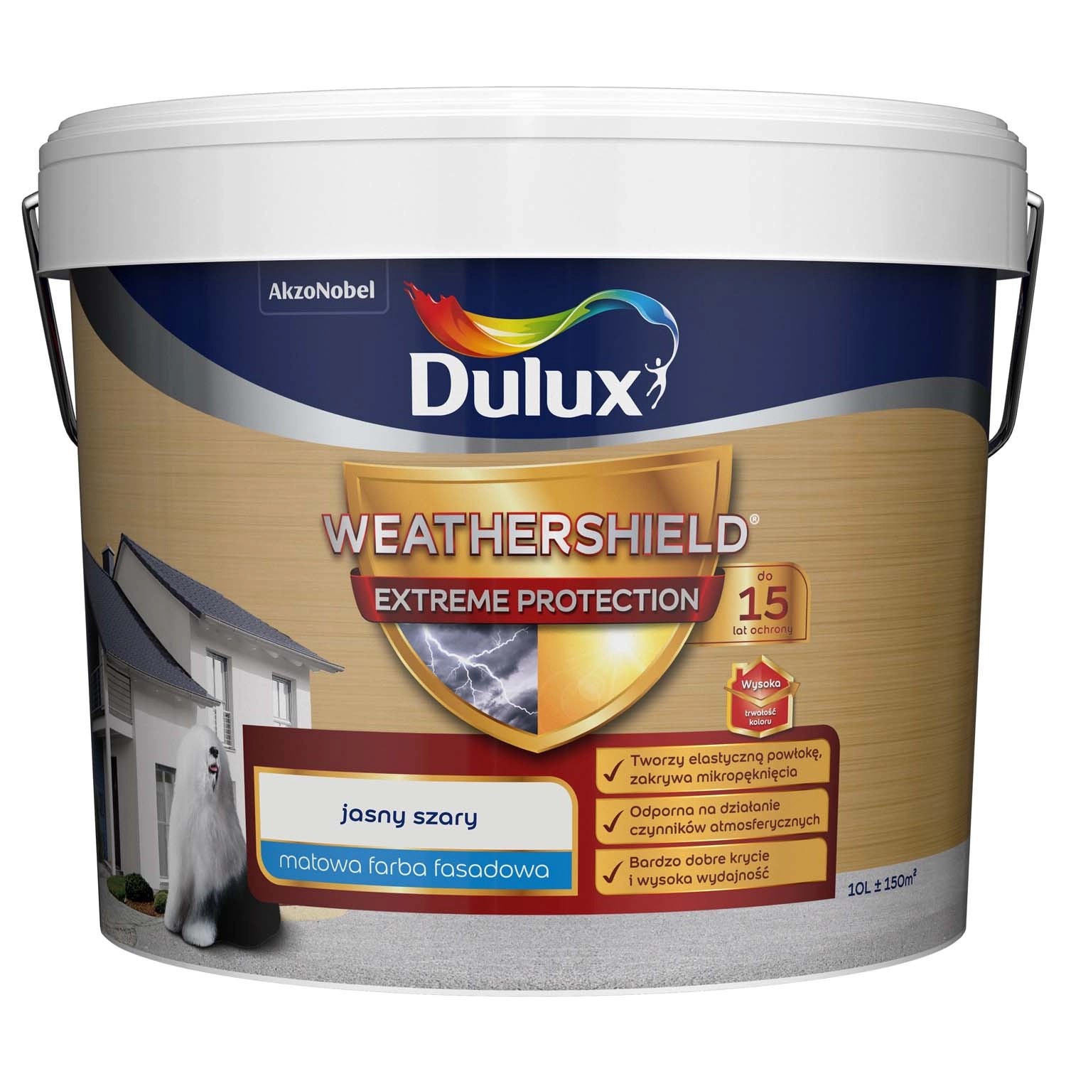Farba elewacyjna Dulux Weathershield Extreme Protection 10 l jasny szary