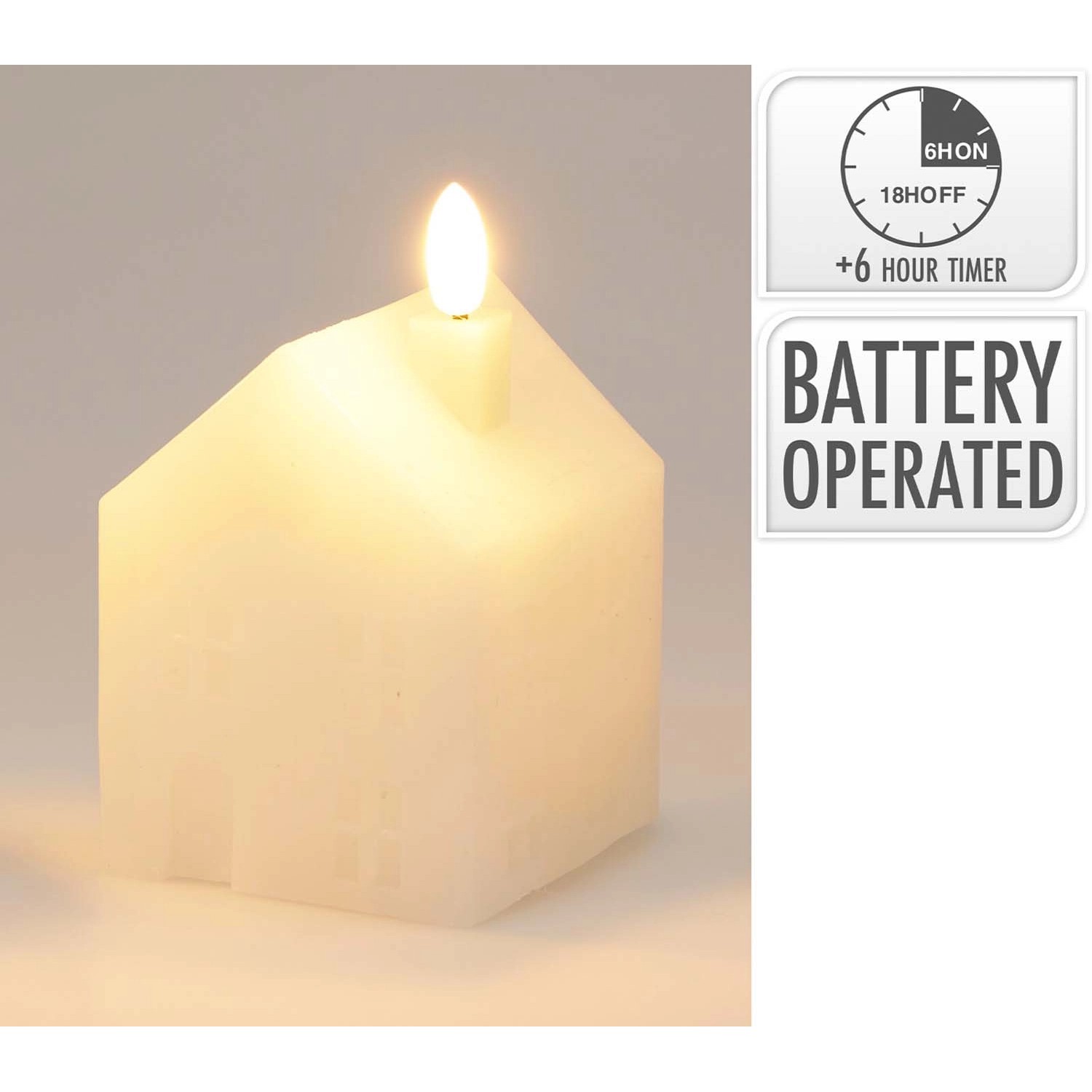 Dekoracja stojąca Domek LED a la świeczka wys. 8 cm biały