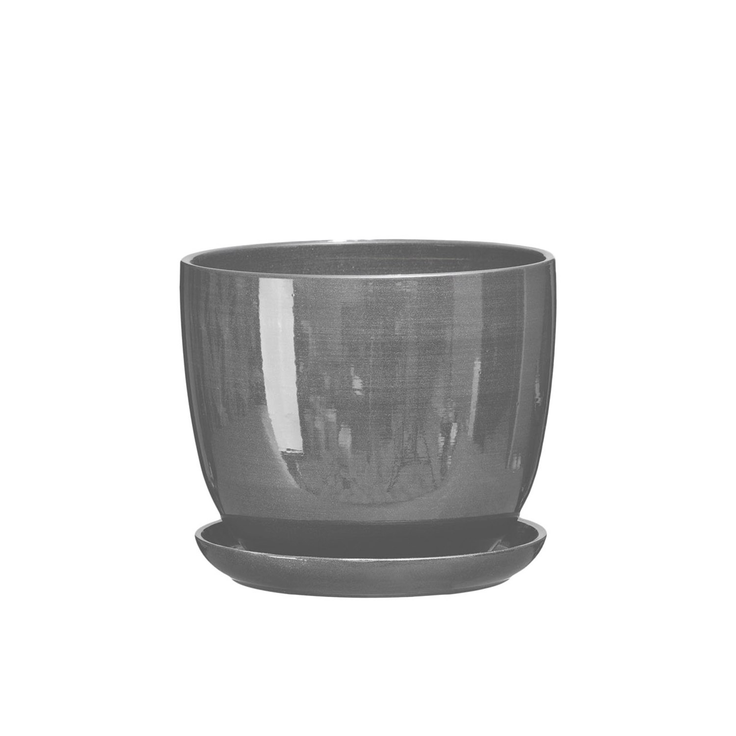 Doniczka z podstawką Sofia szary połysk - 14 cm
