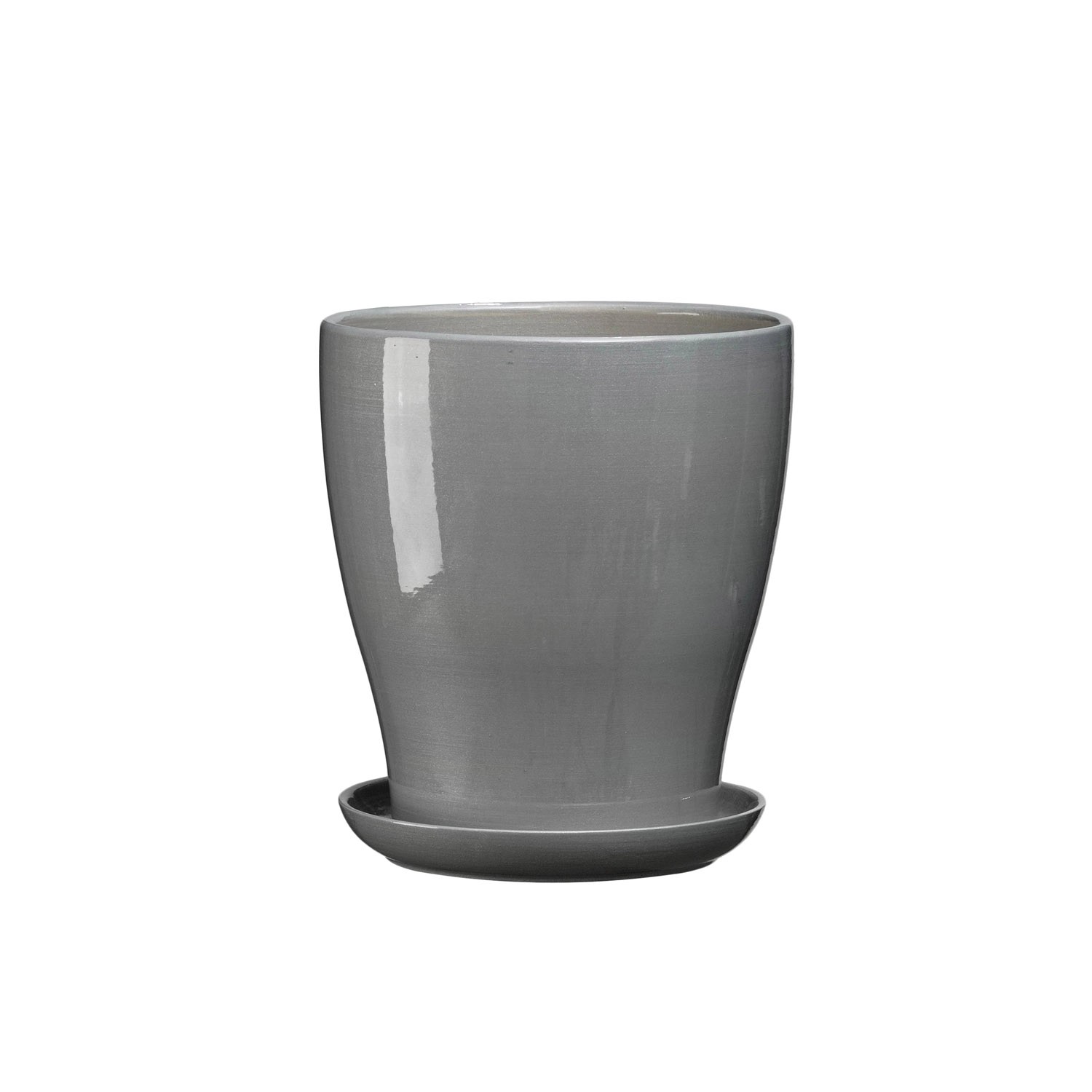 Doniczka z podstawką Laura szary połysk - 16 cm