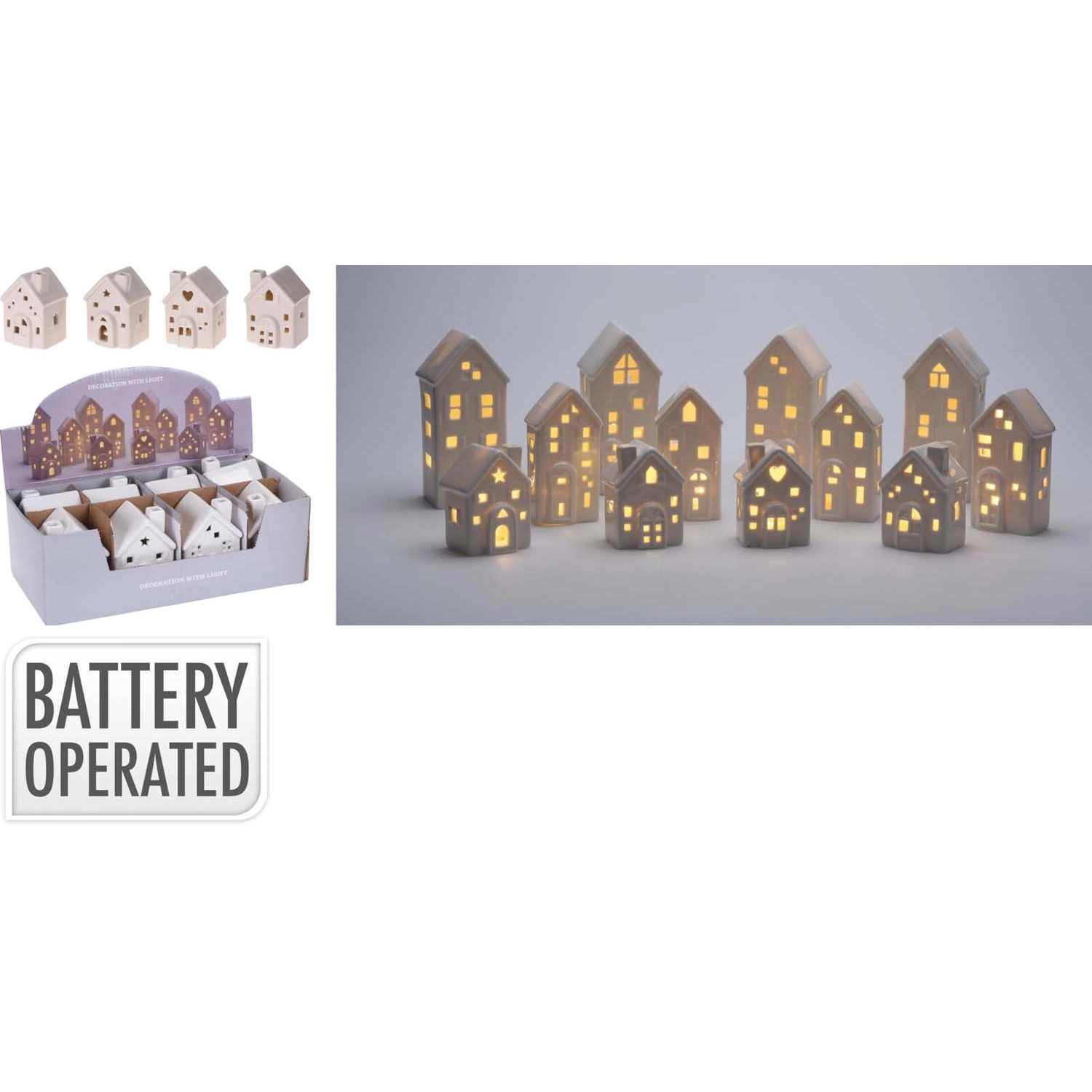 Dekoracja stojąca Domek LED wys 8 cm mix wzorów