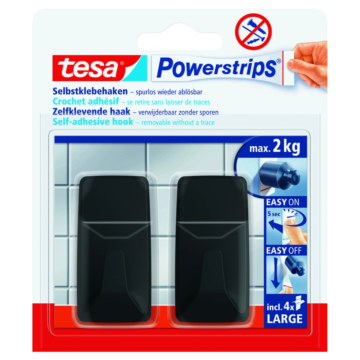 Tesa Haczyki Powerstip kwadratowe czarne 2 szt. L samoprzylepne