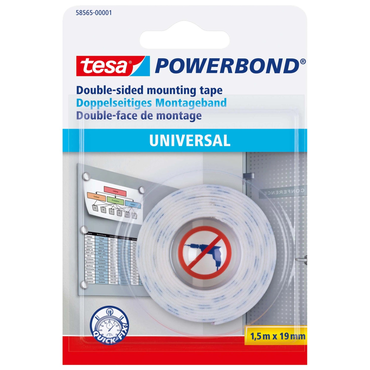 Tesa Taśma montażowa Powerbond Universal 1,5 m x 19 mm