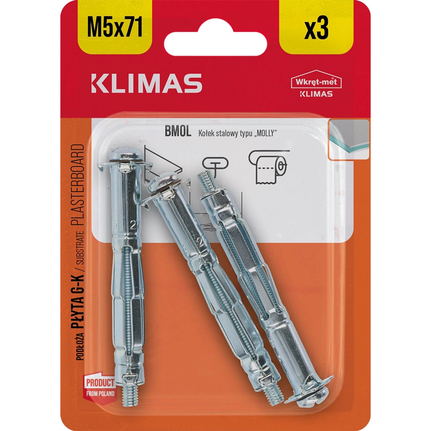 Wkręt-met Kołek stalowy typu molly 5 mm x 71 mm