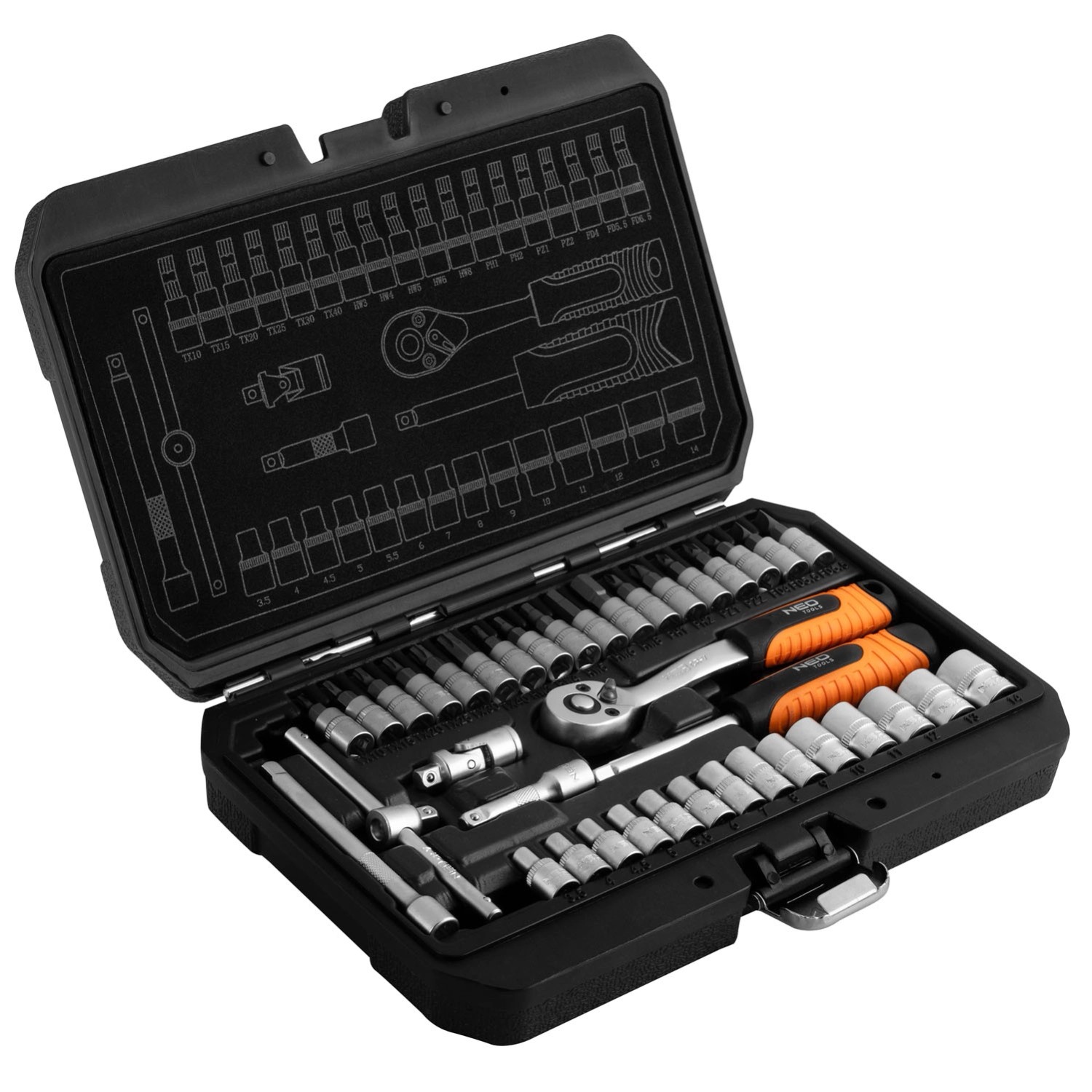 Neo Tools Zestaw kluczy nasadowych 1/4" - 38 szt.