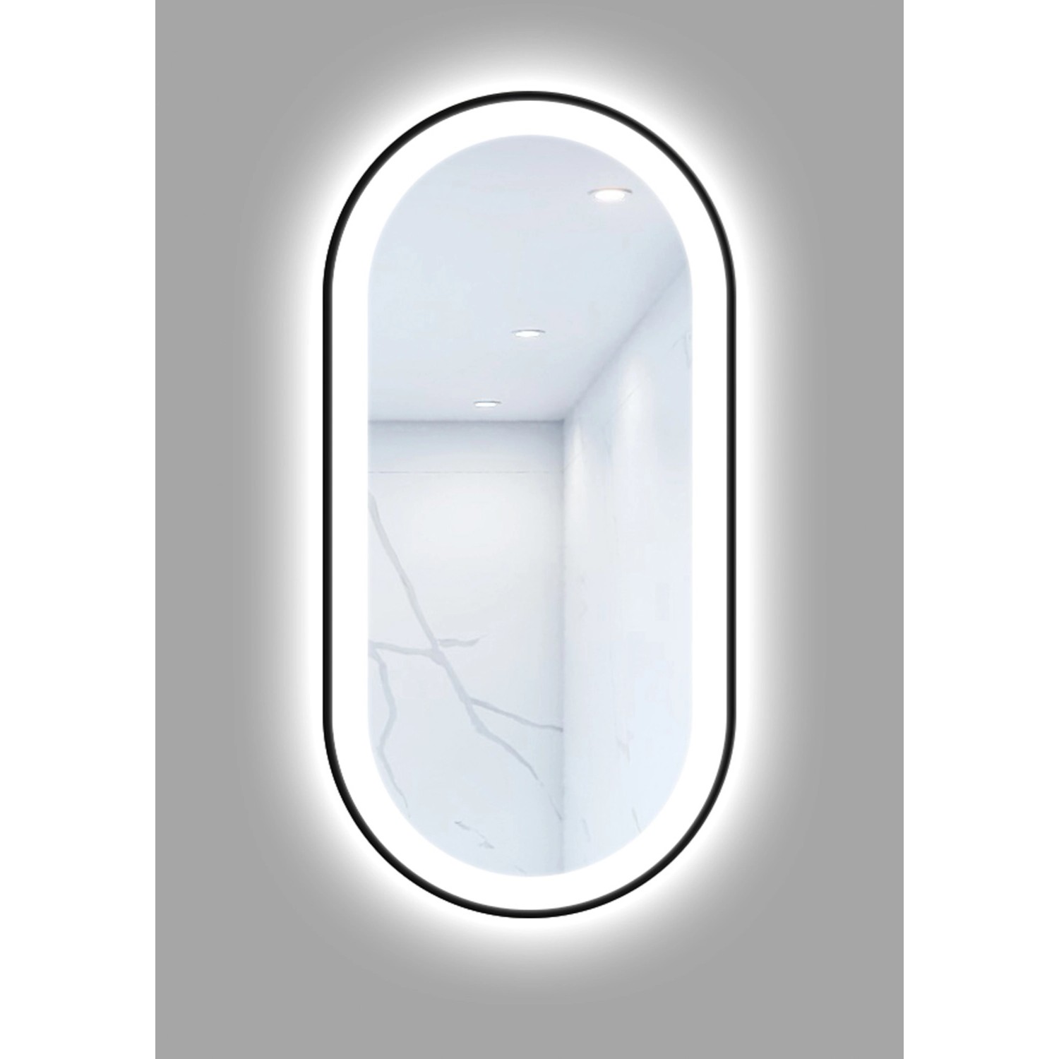 Lustro z LED Oval Line czarna rama 100x50